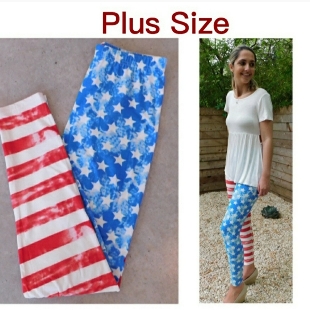Plus-sized brushed ankle leggings in stars and stripes.